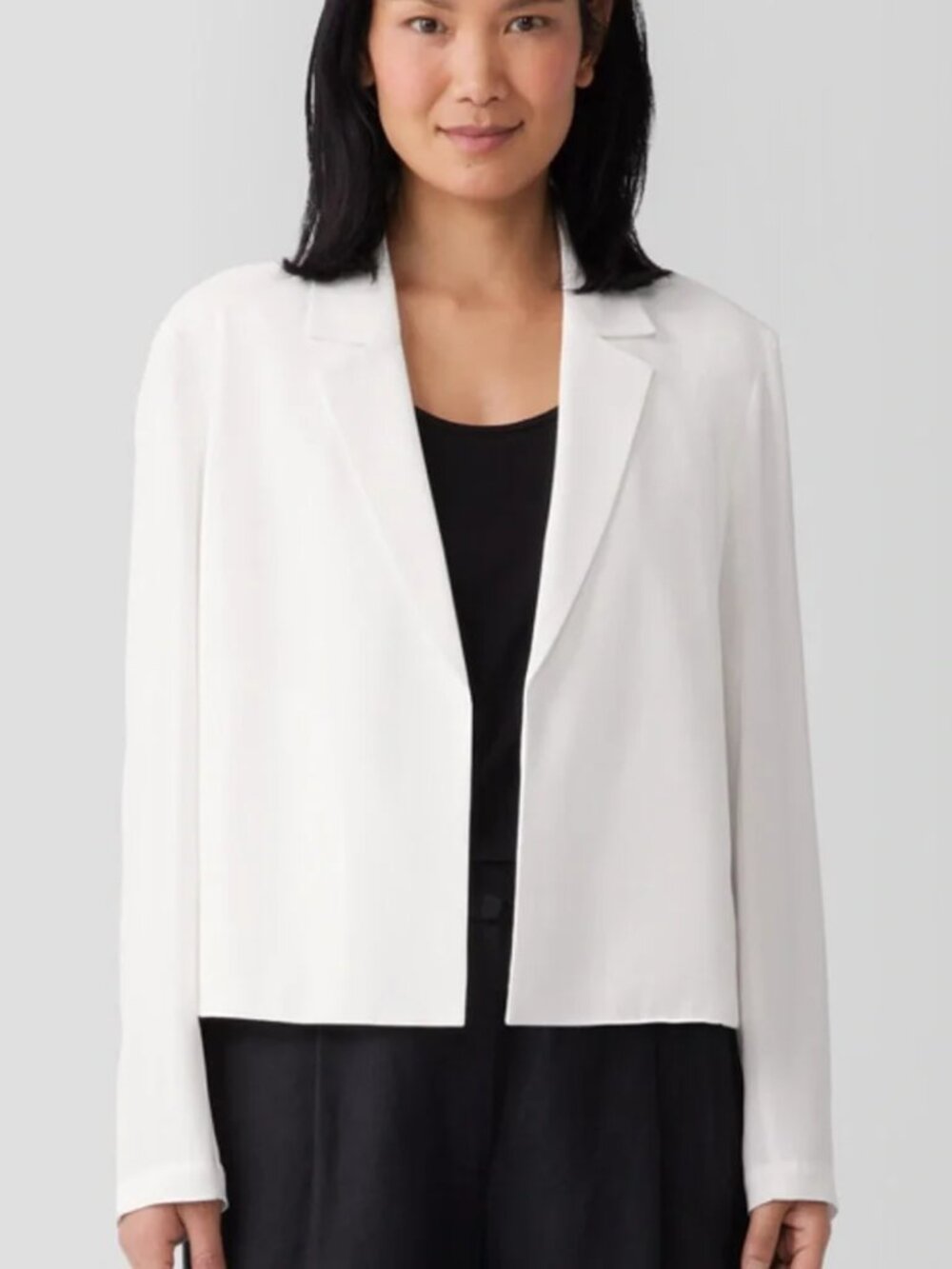 Eileen Fisher Silk Blazer Georgette Crepe Cropped Lightweight Jacket size S/M
